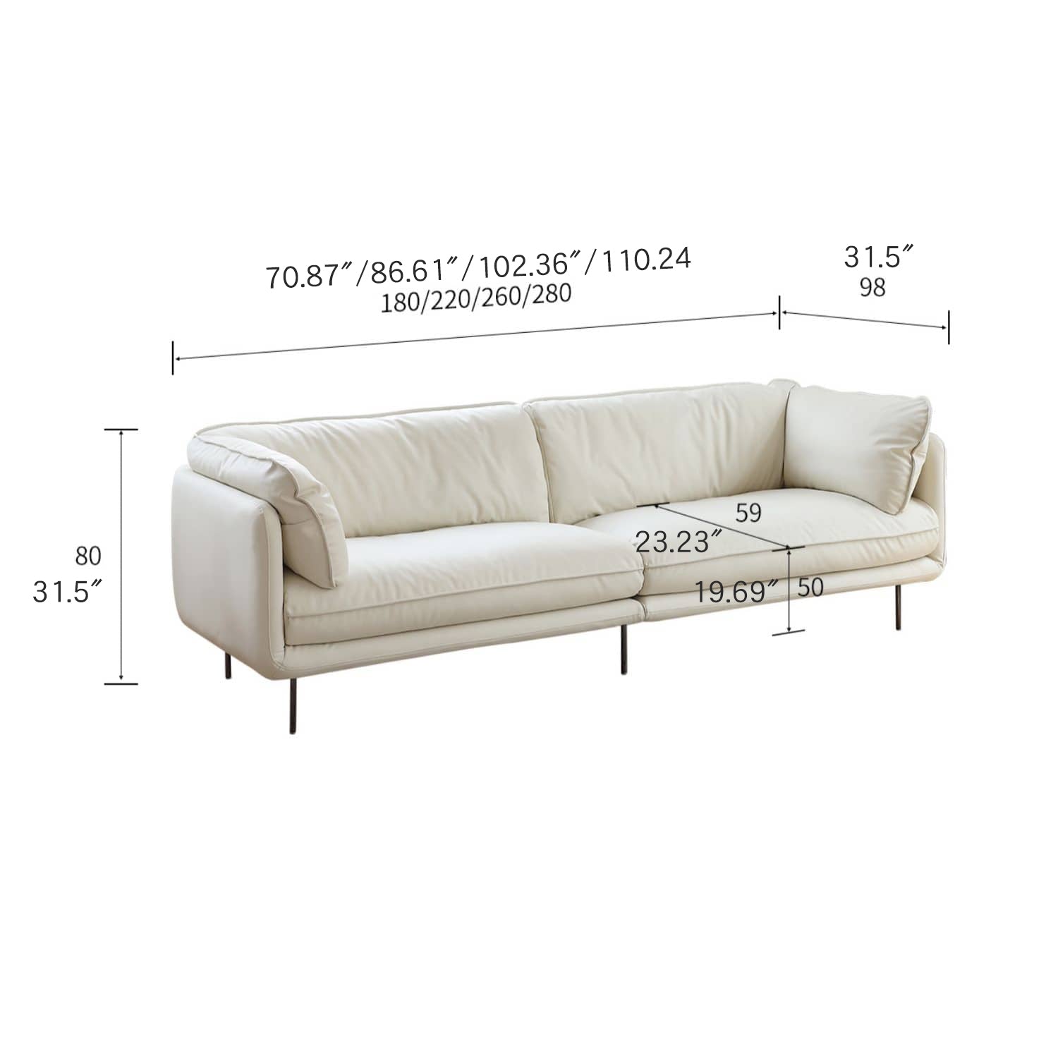 Luxurious Off-White Sofa with Pine Wood Frame and Scratch-Resistant Fabric my-371