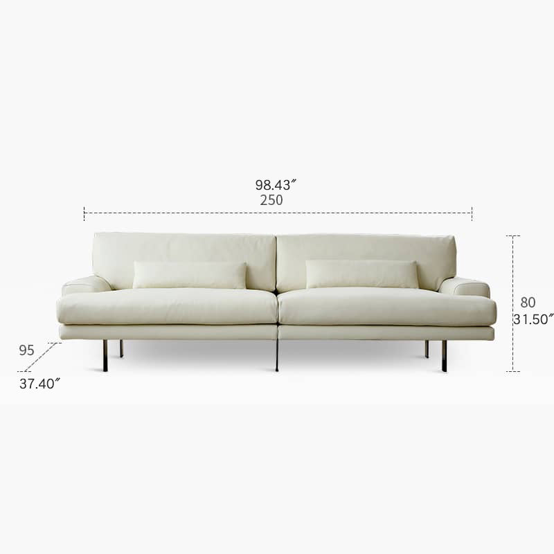 Luxurious Off-White Pine Leather Sofa with Plush Down Cushions and Sleek Stainless Steel Accents my-372