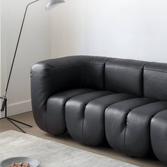 Luxurious Black Pine Leather Sofa with Plush Down Cushions my-373