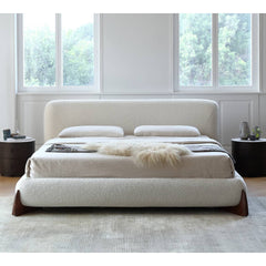 Minimalistic White California King Size Bed with Pine Frame & Upholstered Headboard for Your Ultimate Comfort  my-375