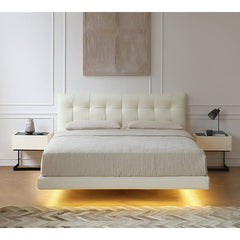 Modern California King Size Bed with Pine Bed Frame & Leather Upholstered Headboard my-376