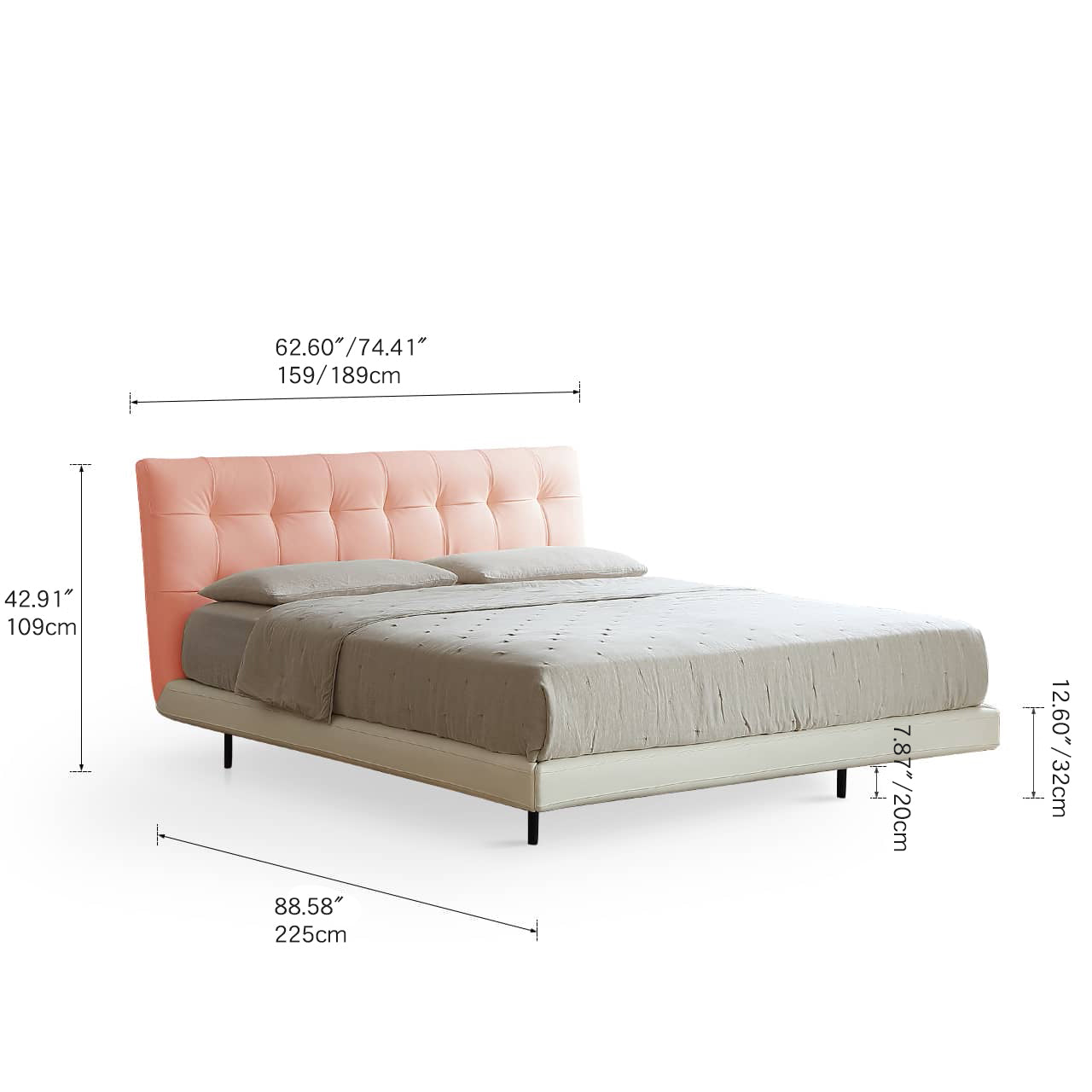 Modern California King Size Bed with Pine Bed Frame & Leather Upholstered Headboard my-376