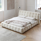 Minimalistic California King Size Bed with Faux Lambswool Headboard & Pine Frame my-378