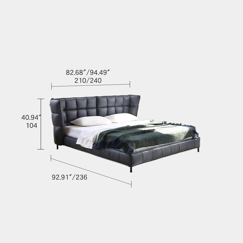 Luxurious Black Super King Size Bed with Leather Upholstery and Wingback Headboard for Bedroom my-381