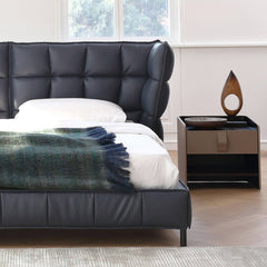 Luxurious Black Super King Size Bed with Leather Upholstery and Wingback Headboard for Bedroom my-381