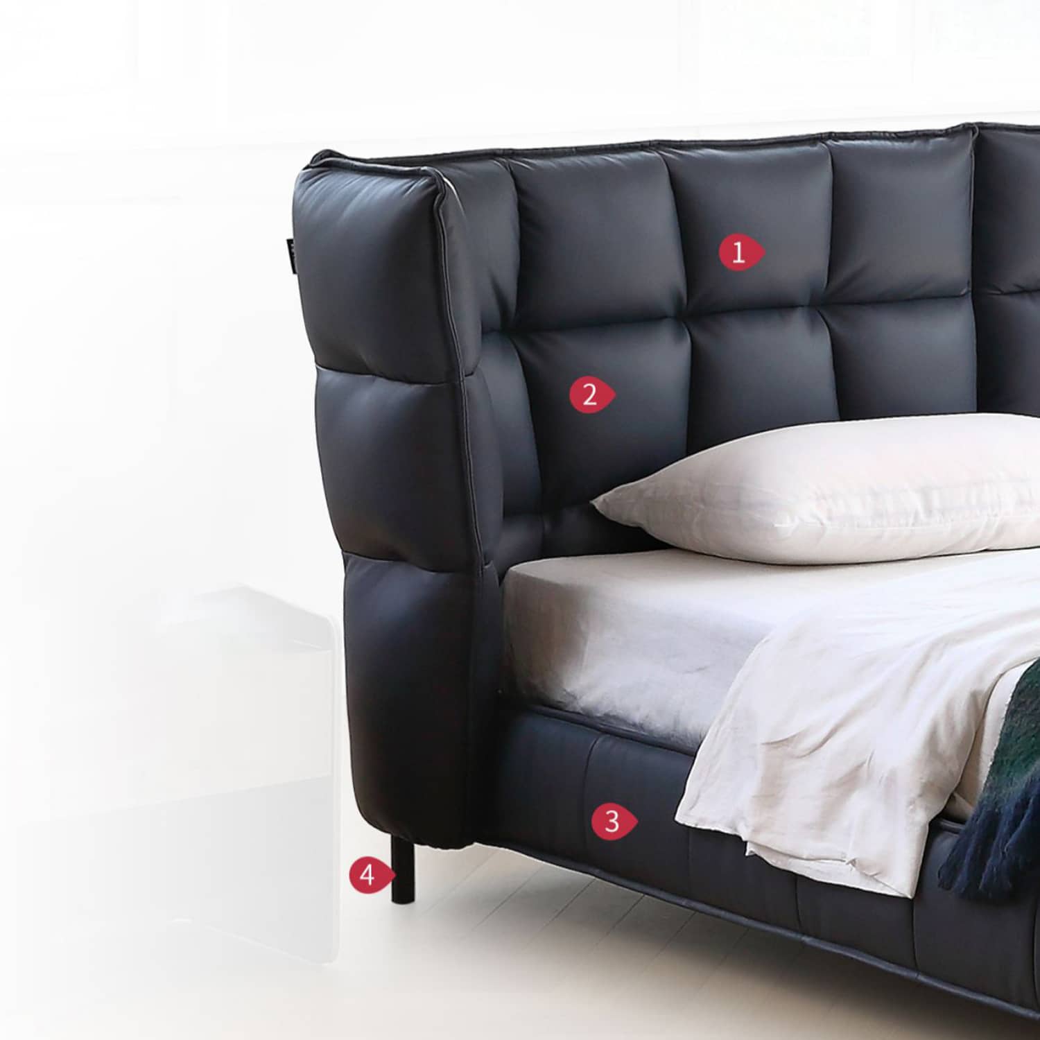 Luxurious Black Super King Size Bed with Leather Upholstery and Wingback Headboard for Bedroom my-381