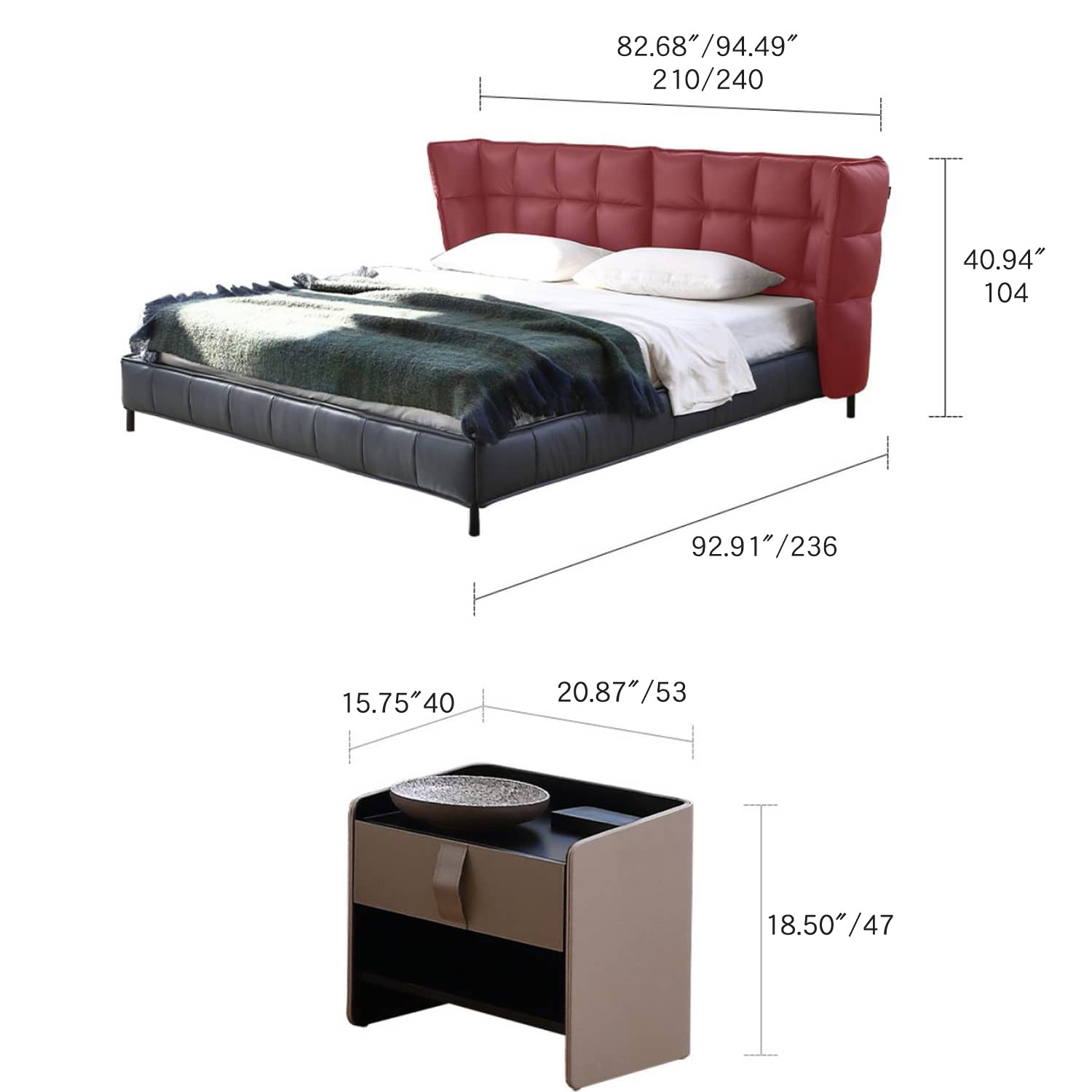 Luxurious Black Super King Size Bed with Leather Upholstery and Wingback Headboard for Bedroom my-381