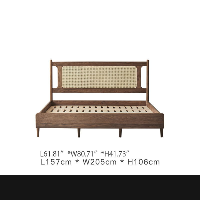 Luxurious Queen & California King Size Bed with Black Walnut Frame & Upholstery Headboard for Bedroom ps-003