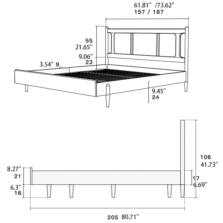 Luxurious Queen & California King Size Bed with Black Walnut Frame & Upholstery Headboard for Bedroom ps-003