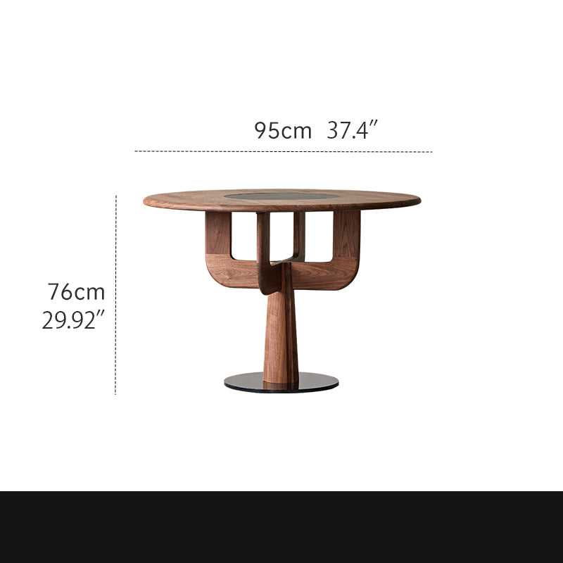 Round Black Walnut Dining Table with Pedestal for 4-8 Seaters ps-006