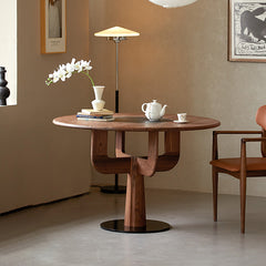 Round Black Walnut Dining Table with Pedestal for 4-8 Seaters ps-006