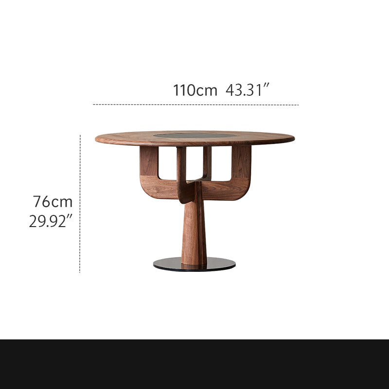 Round Black Walnut Dining Table with Pedestal for 4-8 Seaters ps-006