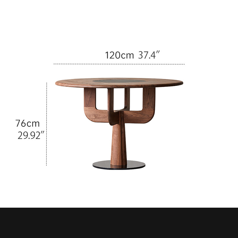 Round Black Walnut Dining Table with Pedestal for 4-8 Seaters ps-006