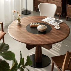 Round Black Walnut Dining Table with Pedestal for 4-8 Seaters ps-006