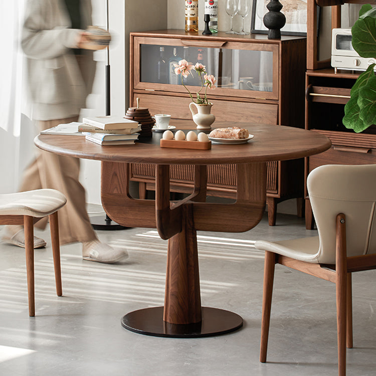 Round Black Walnut Dining Table with Pedestal for 4-8 Seaters ps-006