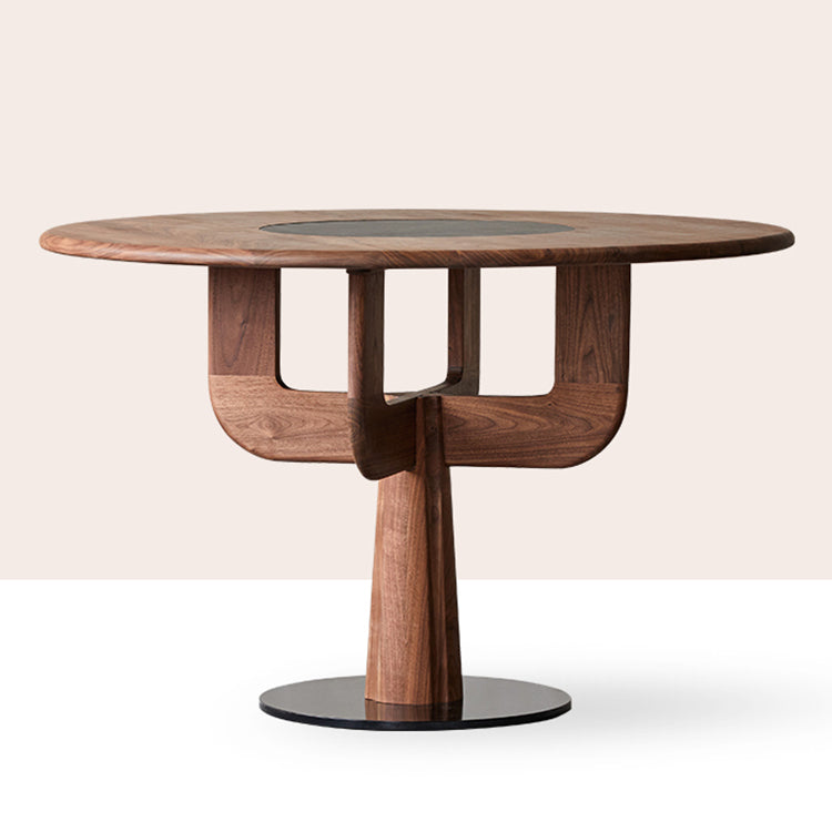 Round Black Walnut Dining Table with Pedestal for 4-8 Seaters ps-006