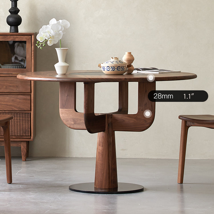 Round Black Walnut Dining Table with Pedestal for 4-8 Seaters ps-006