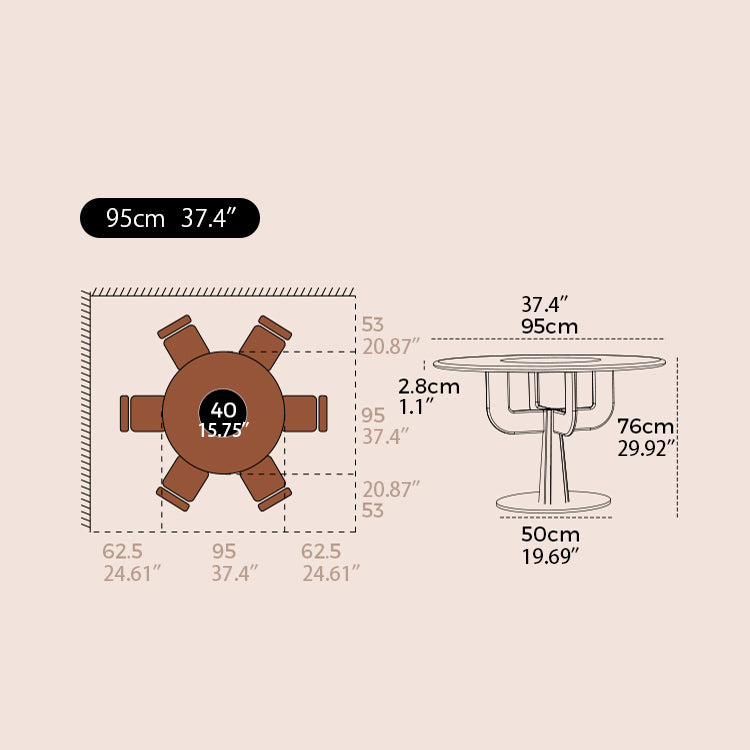 Round Black Walnut Dining Table with Pedestal for 4-8 Seaters ps-006