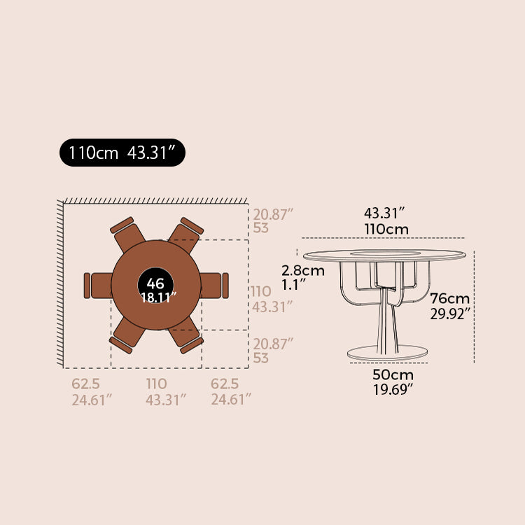 Round Black Walnut Dining Table with Pedestal for 4-8 Seaters ps-006