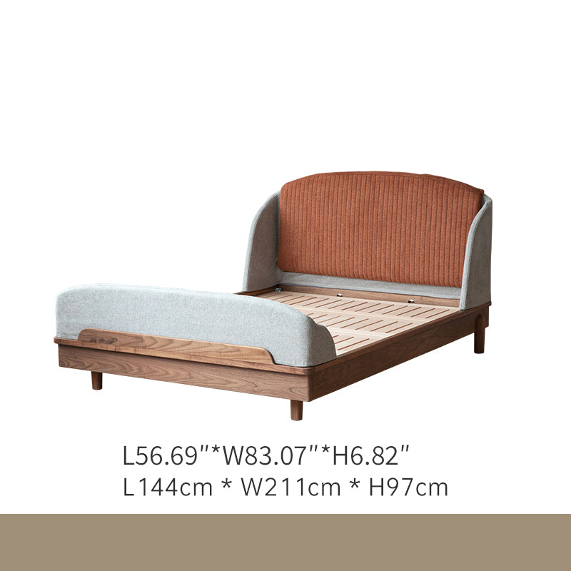 Modern Bed for Kids with Walnut Bed Frame & Velvet Upholstery Headboard ps-025