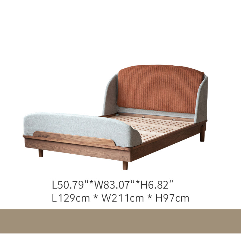 Modern Bed for Kids with Walnut Bed Frame & Velvet Upholstery Headboard ps-025