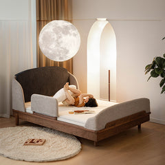 Modern Bed for Kids with Walnut Bed Frame & Velvet Upholstery Headboard ps-025