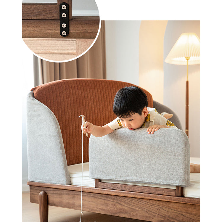 Modern Bed for Kids with Walnut Bed Frame & Velvet Upholstery Headboard ps-025