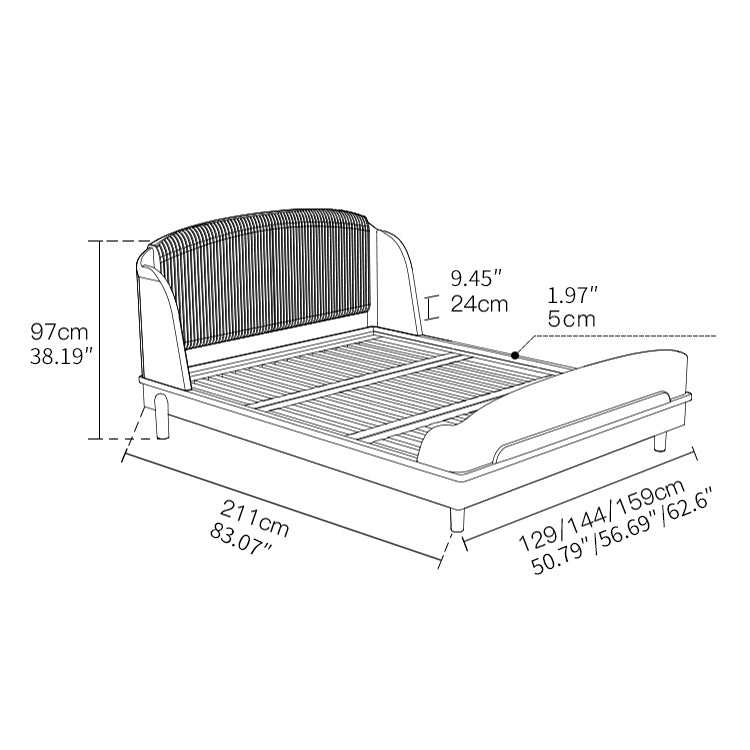 Modern Bed for Kids with Walnut Bed Frame & Velvet Upholstery Headboard ps-025