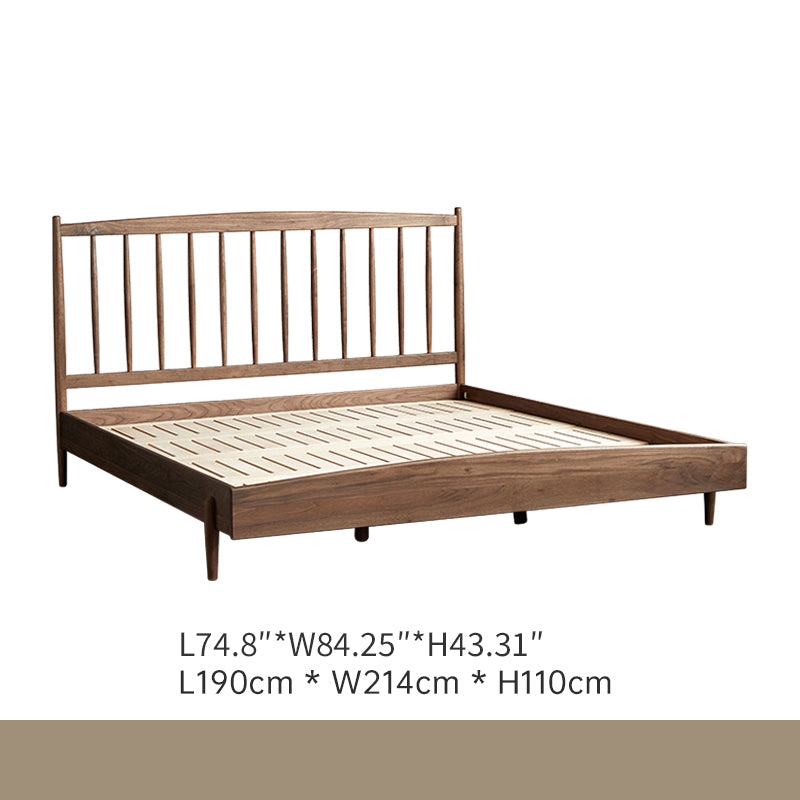 Minimalistic Queen & California King Size Bed with Walnut Bed Frame & Beech Headboard for Bedroom ps-026