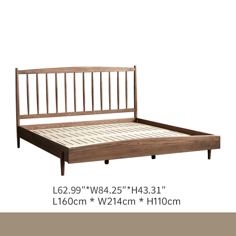 Minimalistic Queen & California King Size Bed with Walnut Bed Frame & Beech Headboard for Bedroom ps-026