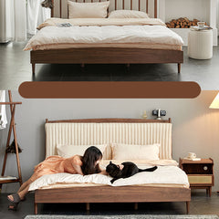 Minimalistic Queen & California King Size Bed with Walnut Bed Frame & Beech Headboard for Bedroom ps-026