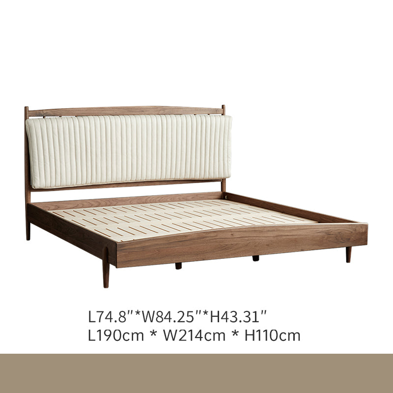 Minimalistic Queen & California King Size Bed with Walnut Bed Frame & Beech Headboard for Bedroom ps-026