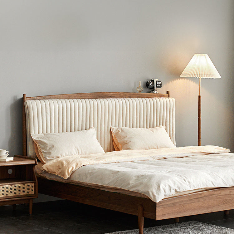 Minimalistic Queen & California King Size Bed with Walnut Bed Frame & Beech Headboard for Bedroom ps-026