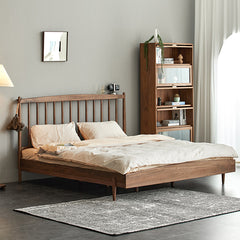 Minimalistic Queen & California King Size Bed with Walnut Bed Frame & Beech Headboard for Bedroom ps-026