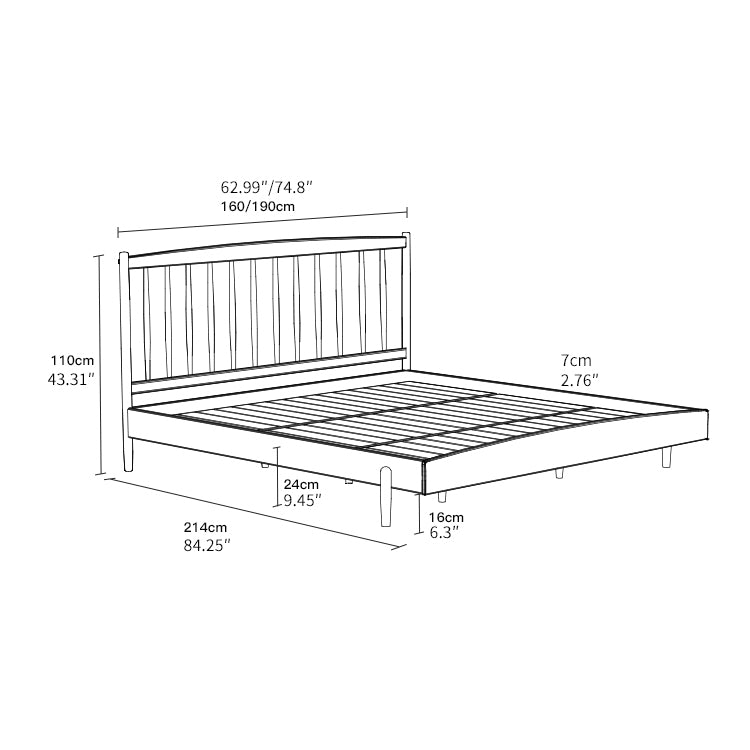 Minimalistic Queen & California King Size Bed with Walnut Bed Frame & Beech Headboard for Bedroom ps-026