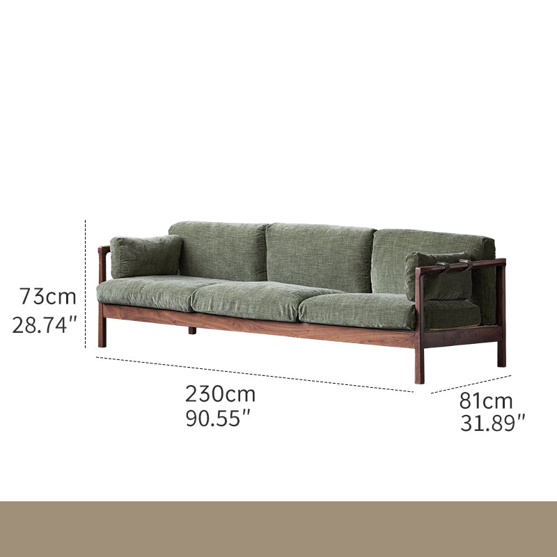 91‘’ Luxury Black Walnut Sofa 3-Seater Sofa Soft Cotton & Linen for Your LIvingroom ps-061