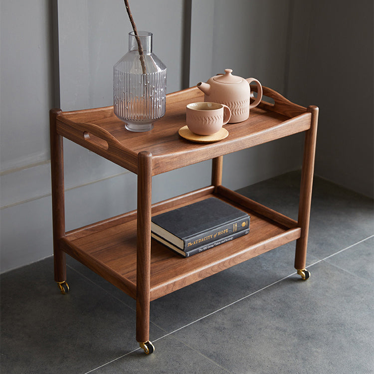 Black Walnut Rectangular End Table with Wheels  - Durable Tow-tier for All Your Rooms ps-067