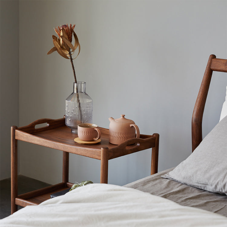 Black Walnut Rectangular End Table with Wheels  - Durable Tow-tier for All Your Rooms ps-067