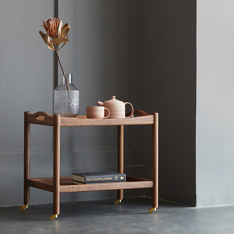 Black Walnut Rectangular End Table with Wheels  - Durable Tow-tier for All Your Rooms ps-067