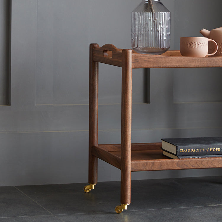 Black Walnut Rectangular End Table with Wheels  - Durable Tow-tier for All Your Rooms ps-067