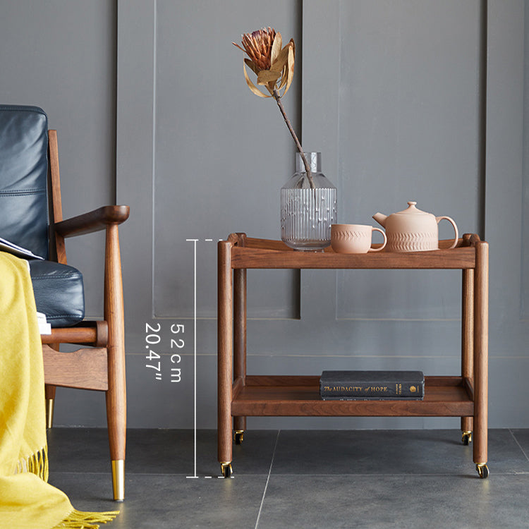 Black Walnut Rectangular End Table with Wheels  - Durable Tow-tier for All Your Rooms ps-067