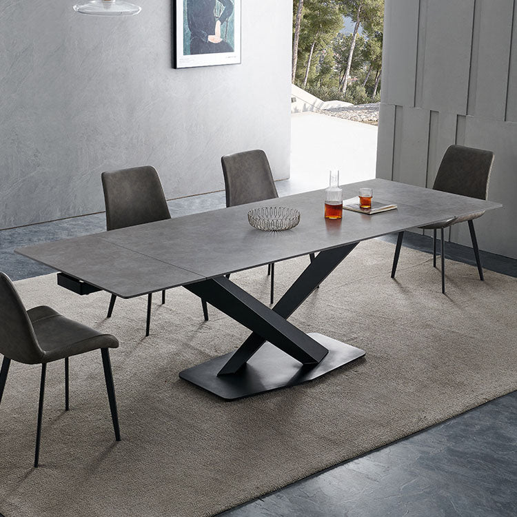 Luxurious Rectangular Dining Table with Extendable Marble Top & Pedestal for 6-8 People qc-171(mb-069)