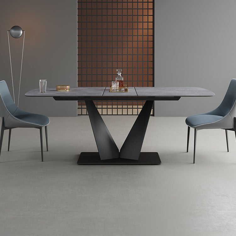 Luxurious Rectangular Dining Table with Extendable Marble Top & Metal Pedestal for 6 qc-172