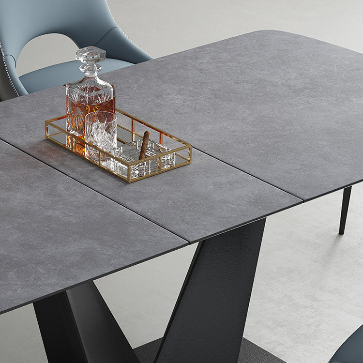 Luxurious Rectangular Dining Table with Extendable Marble Top & Metal Pedestal for 6 qc-172