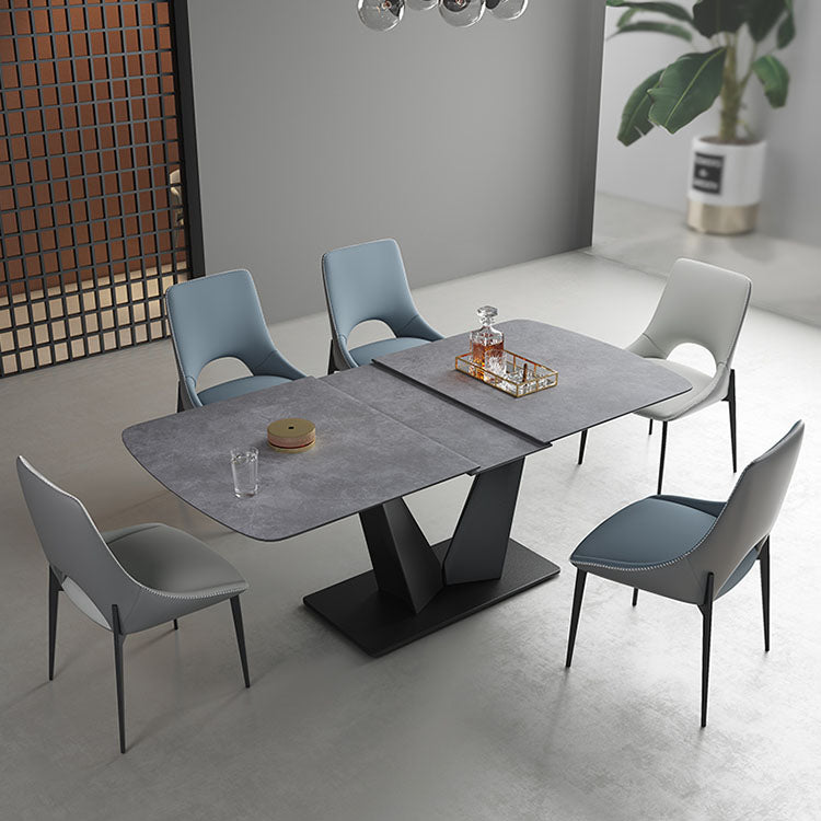 Luxurious Rectangular Dining Table with Extendable Marble Top & Metal Pedestal for 6 qc-172