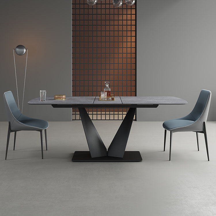 Luxurious Rectangular Dining Table with Extendable Marble Top & Metal Pedestal for 6 qc-172