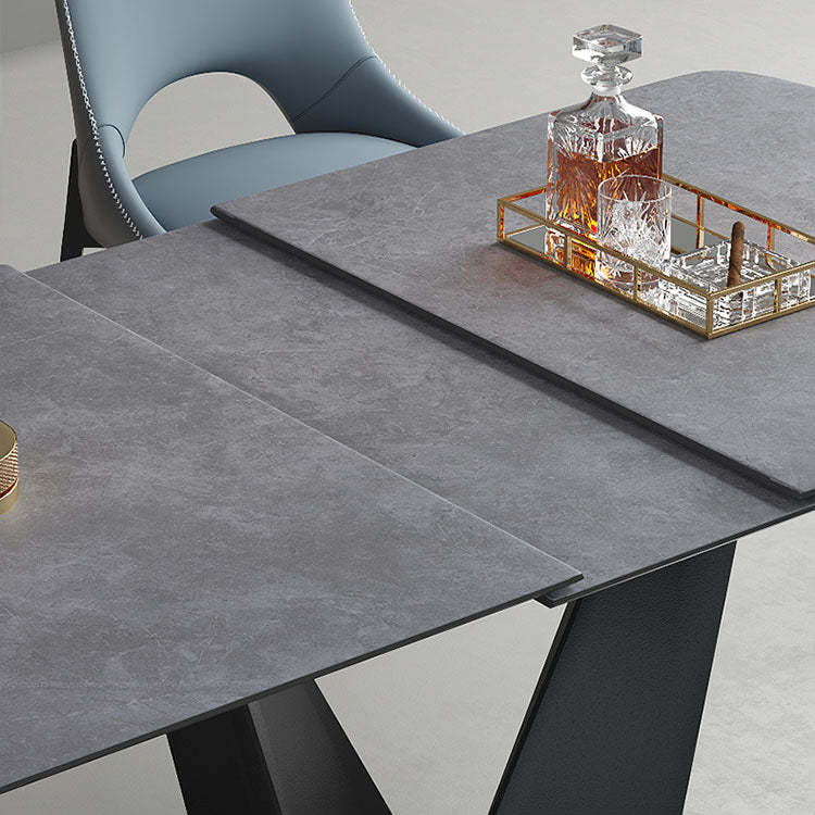 Luxurious Rectangular Dining Table with Extendable Marble Top & Metal Pedestal for 6 qc-172