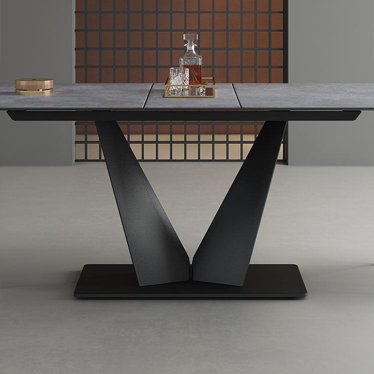 Luxurious Rectangular Dining Table with Extendable Marble Top & Metal Pedestal for 6 qc-172