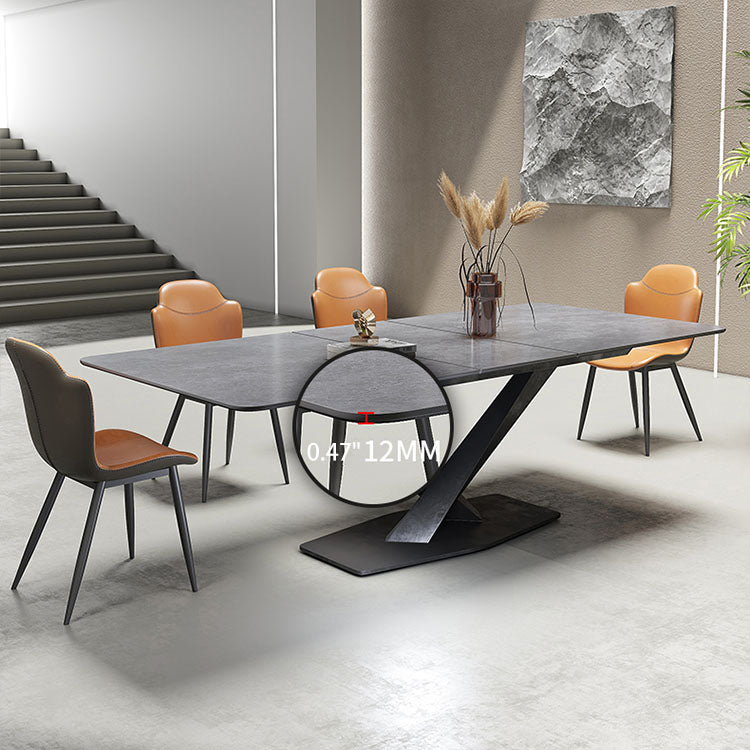 Modern Rectangular Dining Table with Extendable Marble Top & Metal Pedestal for 6 qc-173