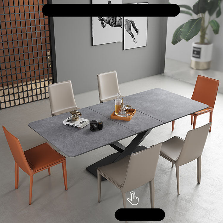 Modern Rectangular Dining Table with Extendable Marble Top & Metal Pedestal for 6 qc-173